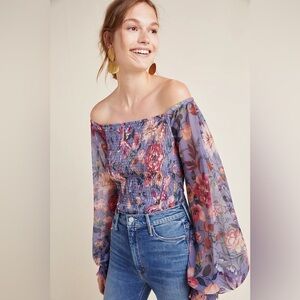 Anthropologie Rouen Smocked Balloon Sleeve Top (Small)
